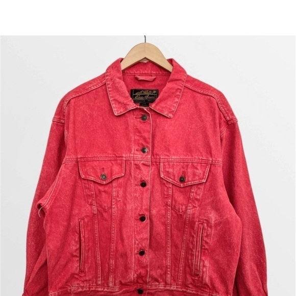 Vintage Eddie Bauer Red denim Jean jacket Sz M - Picture 3 of 7